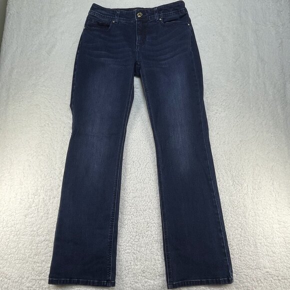 Chicos 00 Jeans Womens US Sz 2 Blue So Slimming Flared Mid Rise Dark Wash 27x29 - Picture 2 of 10